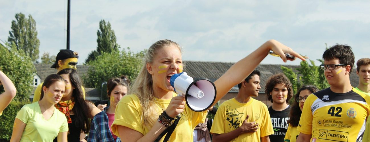 Student with microphone