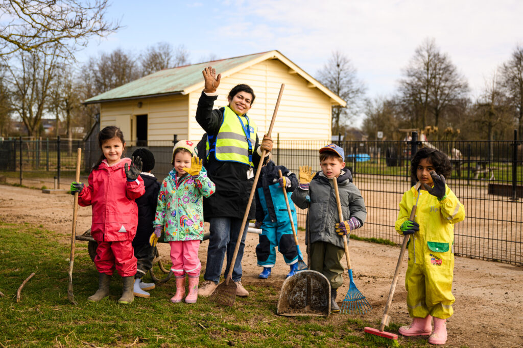 Students with garden tools