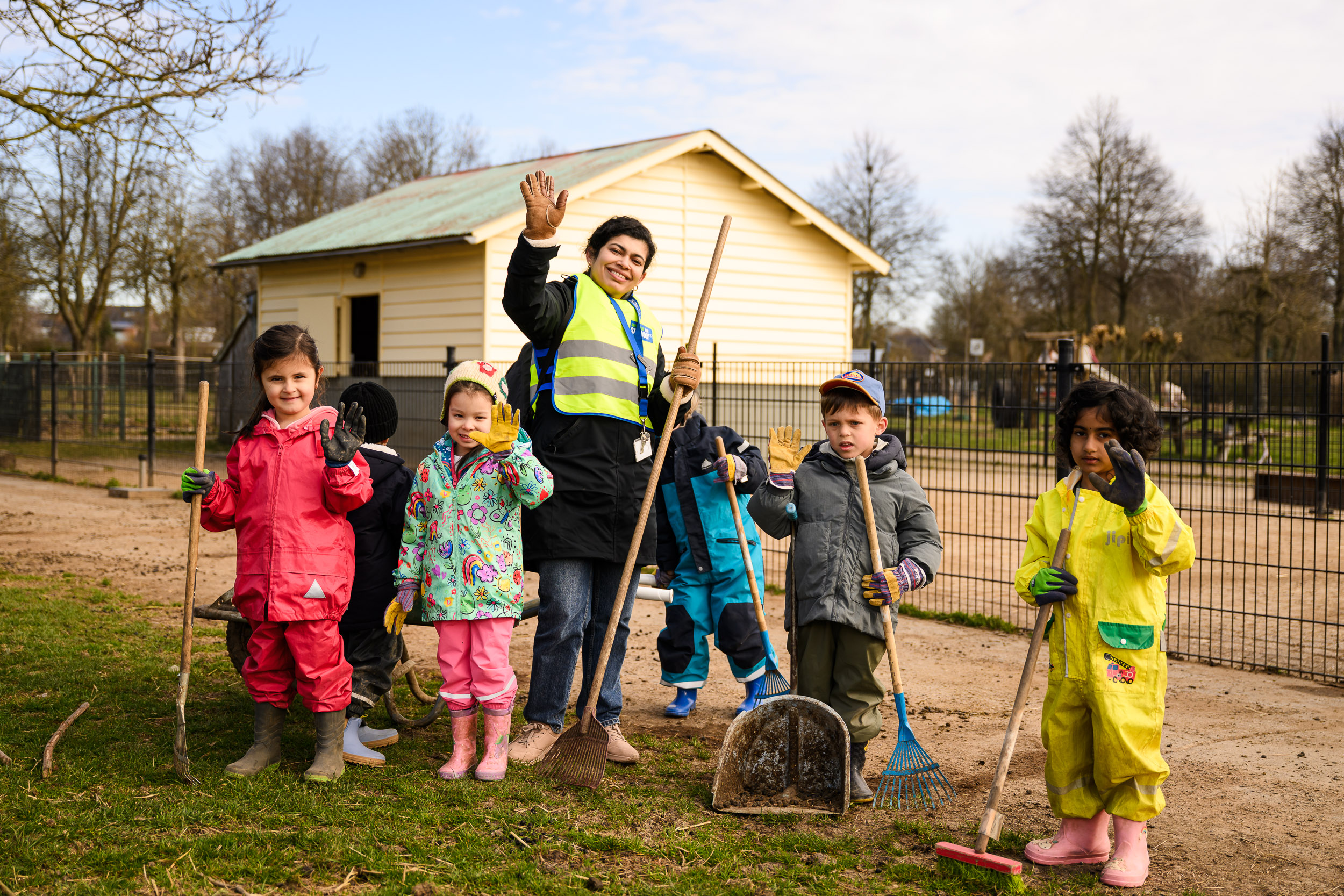 Students with garden tools