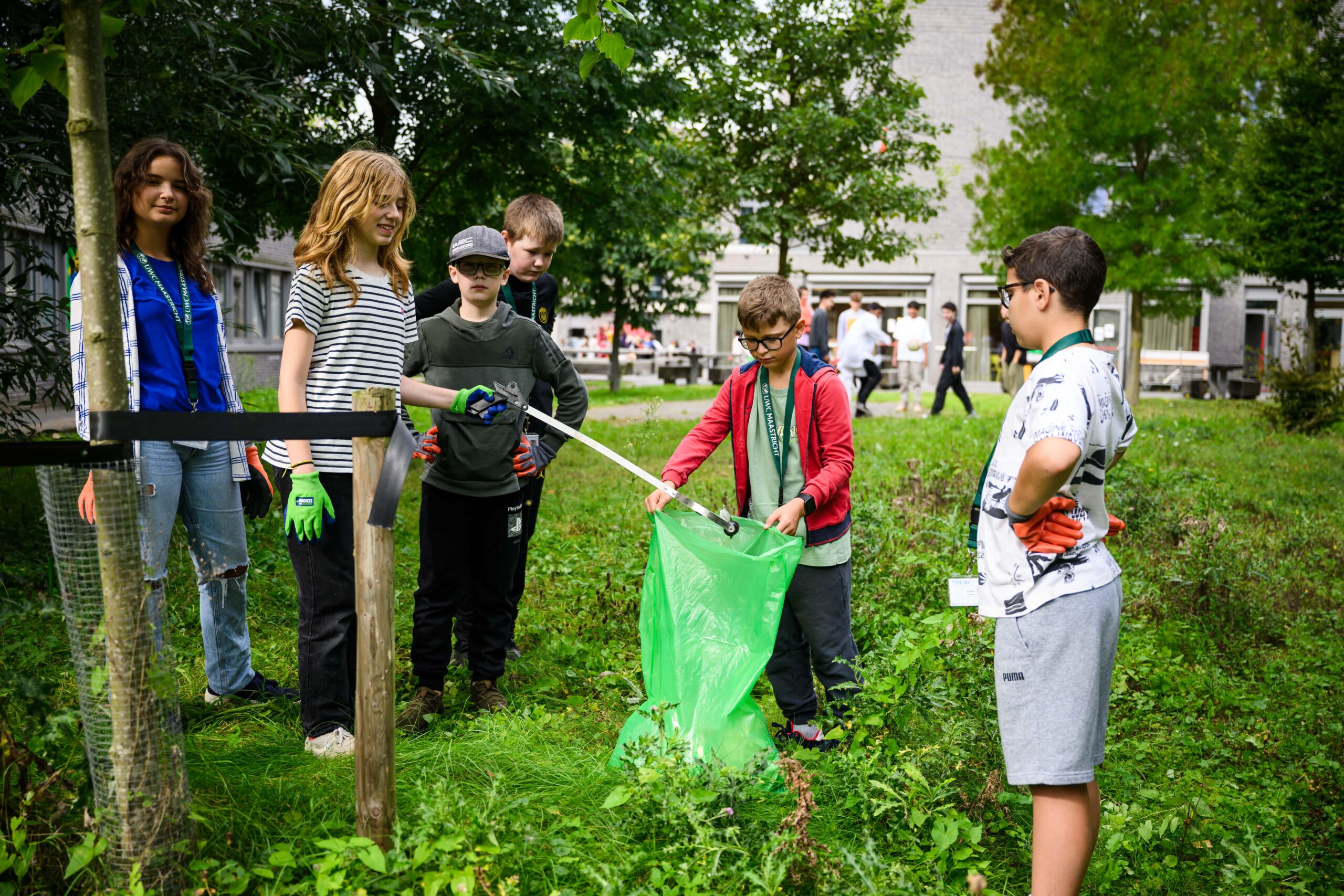 Students picking litter