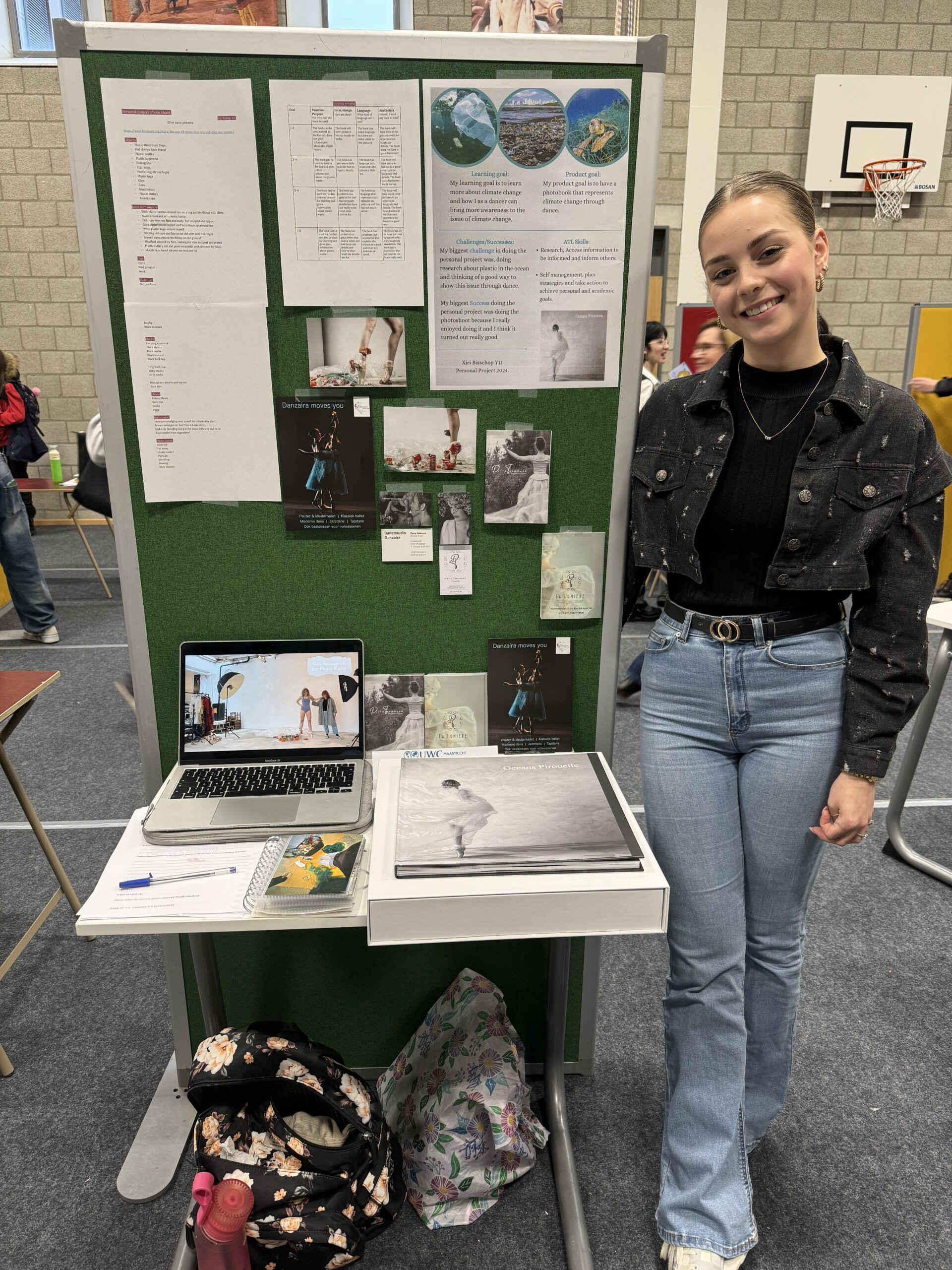 Student showing her project