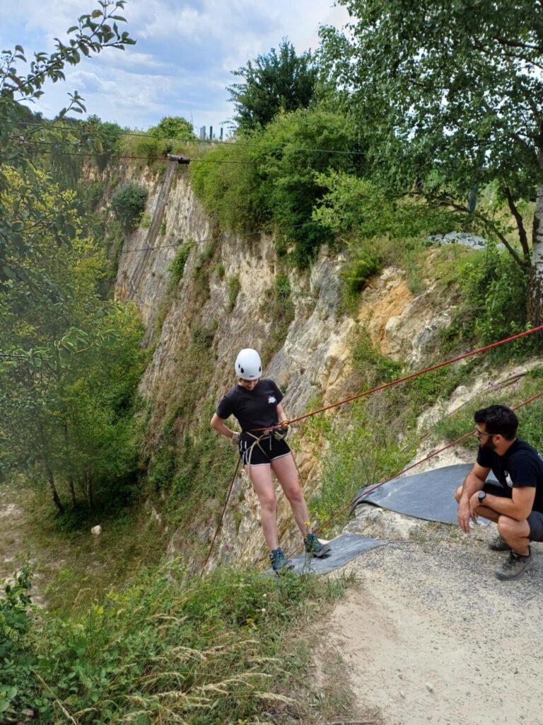 Student ziplining