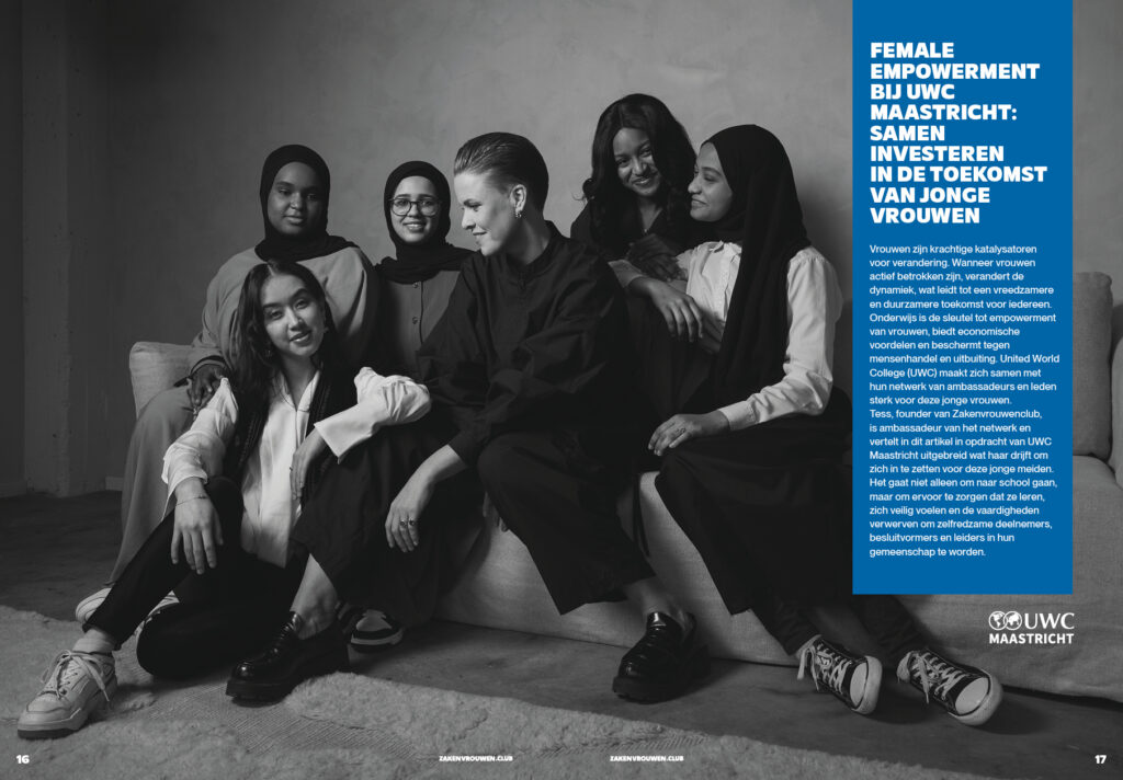 First page of article: a picture of Tess and UWCM students
